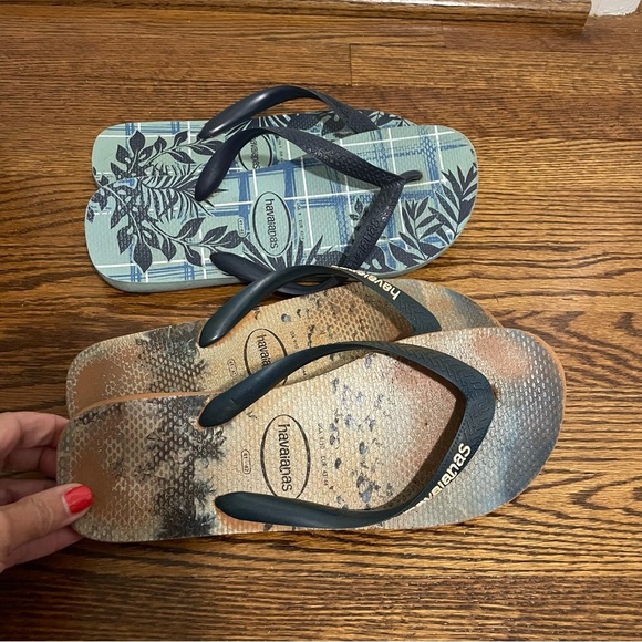Havaianas Mens Flip Flops 2 Pair Blue Brown Size 9/10 - Picture 1 of 8